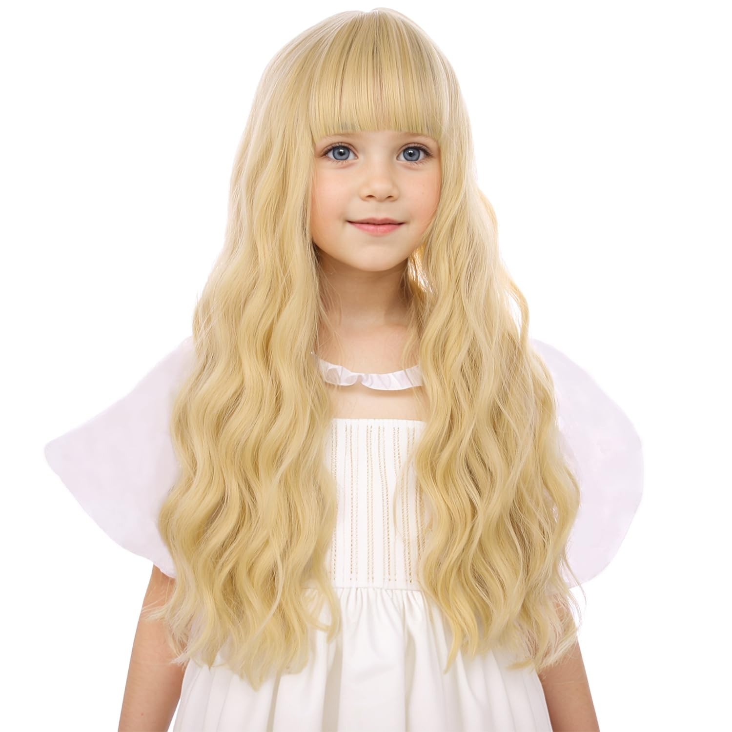 Kids Blonde Wig with Bangs Girls Light Blonde Wigs Long Wavy Curly Blond Wig for