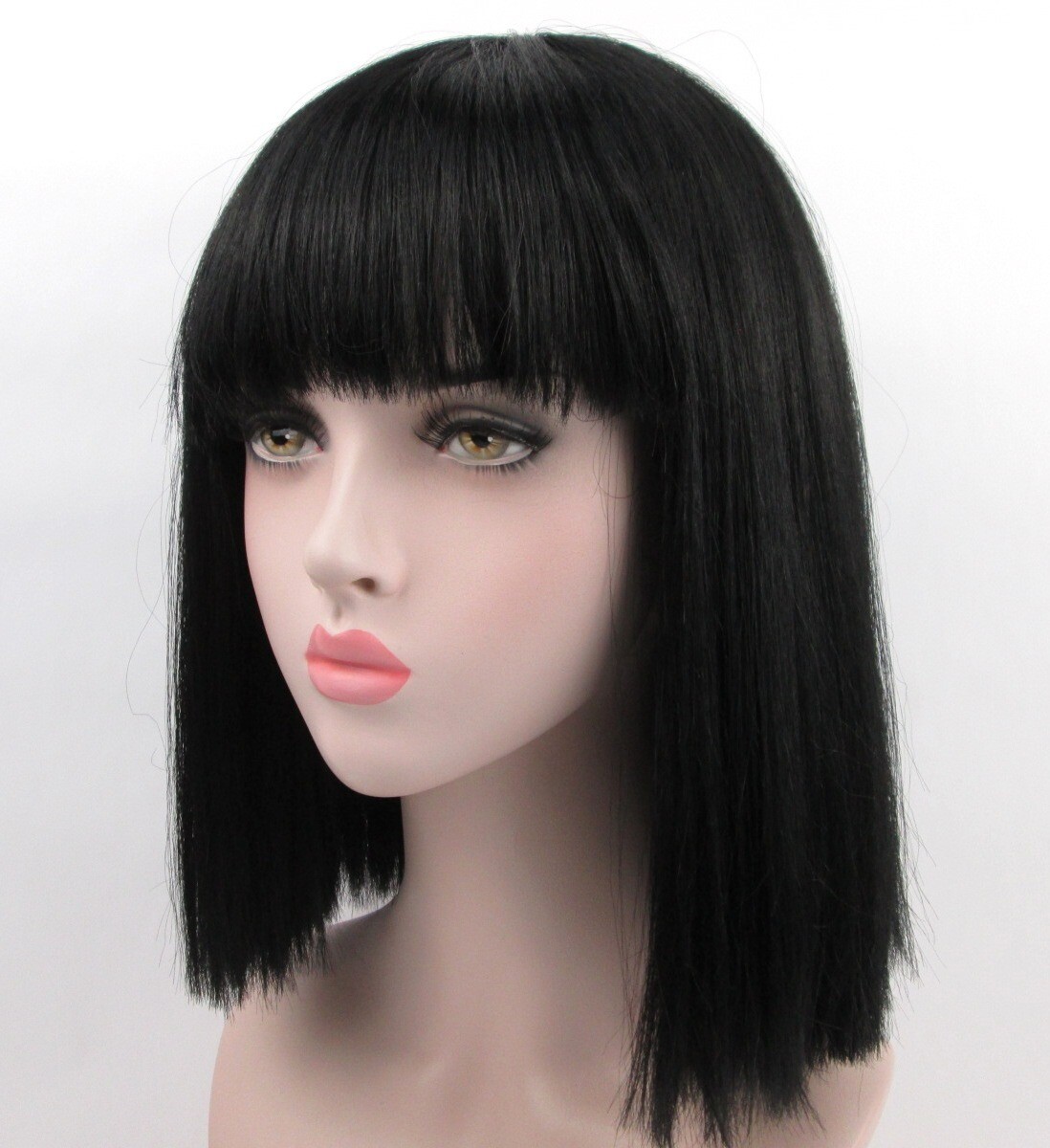 WOMEN CLASSIC CLEOPATRA STYLE 14″ STRAIGHT HAIR WIG W/ FULL BANGS SKIN TOP NIDA