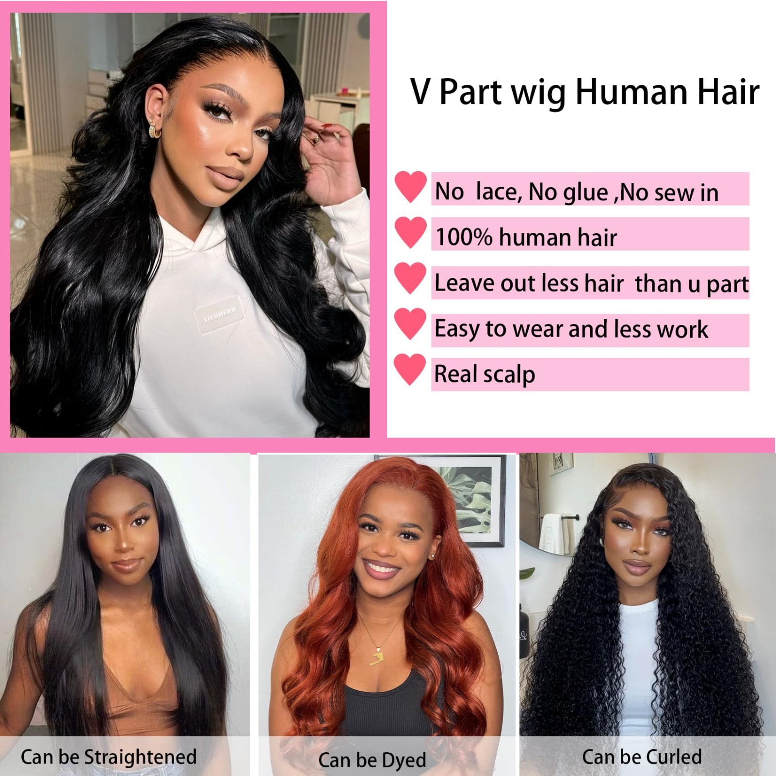 24-Inch Body Wave V Part Wig – 100% Human Hair, Glueless, Beginner Friendly, Cli