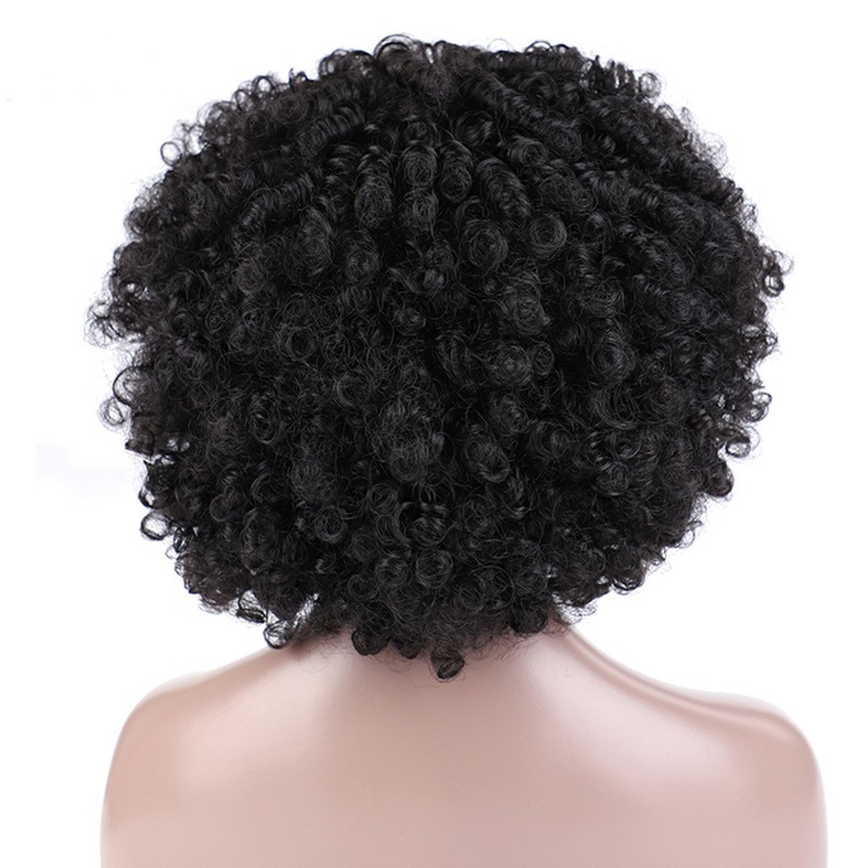 Black Fluffy Afro Short Curly Synthetic Full Wig for African American Women