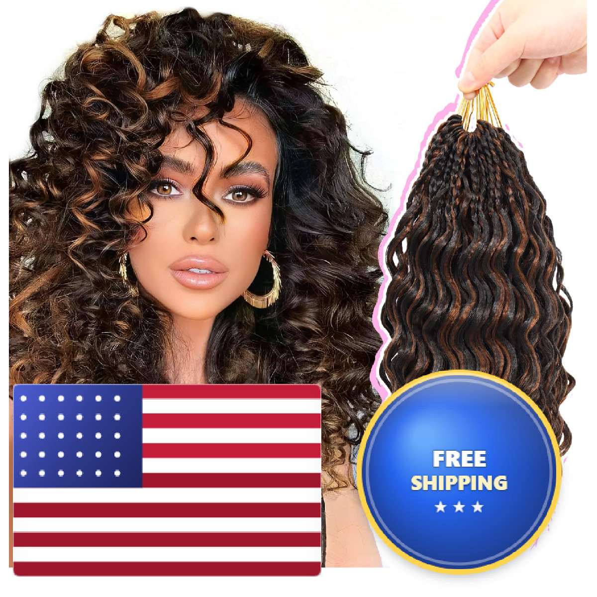 Gowit Pre Looped Deep Wave Crochet Hair 12 Inch 7 Packs Short Curly Mixed Brown