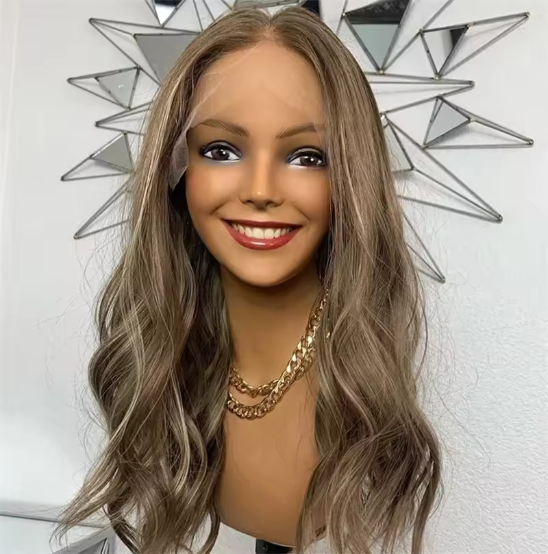 Balayage Ash Blonde Brown Highlight 100% Human Hair Wigs Full Lace Front Wigs
