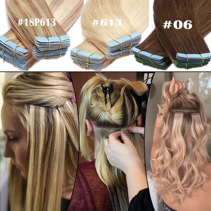 Seamless Tape In Hair Extensions Remy Skin Weft Human Hair For Christmas Gift US