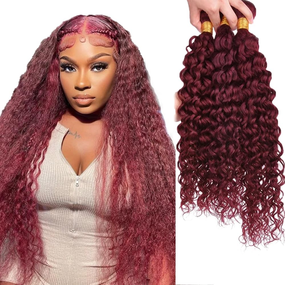 Heumhrn 99J Wine Red Human Hair Bundles Water Wave Bundles 16 16 16 Inch