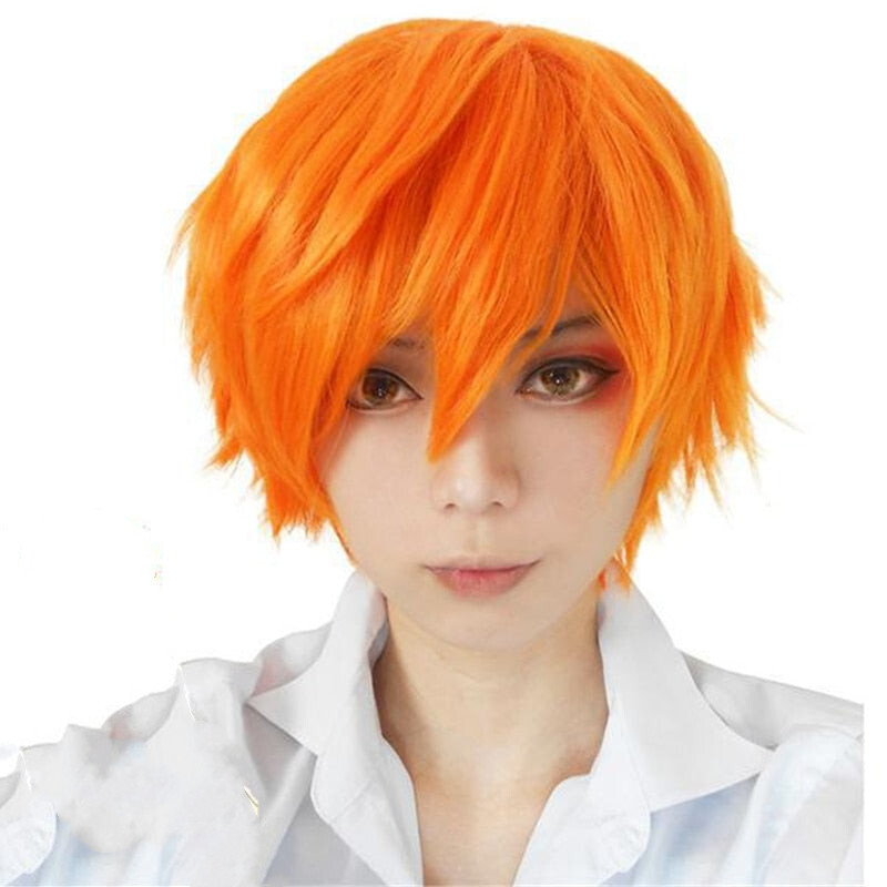 Short Orange Wig Unisex Straight Cosplay Synthetic Wigs Men Male Anime Costume