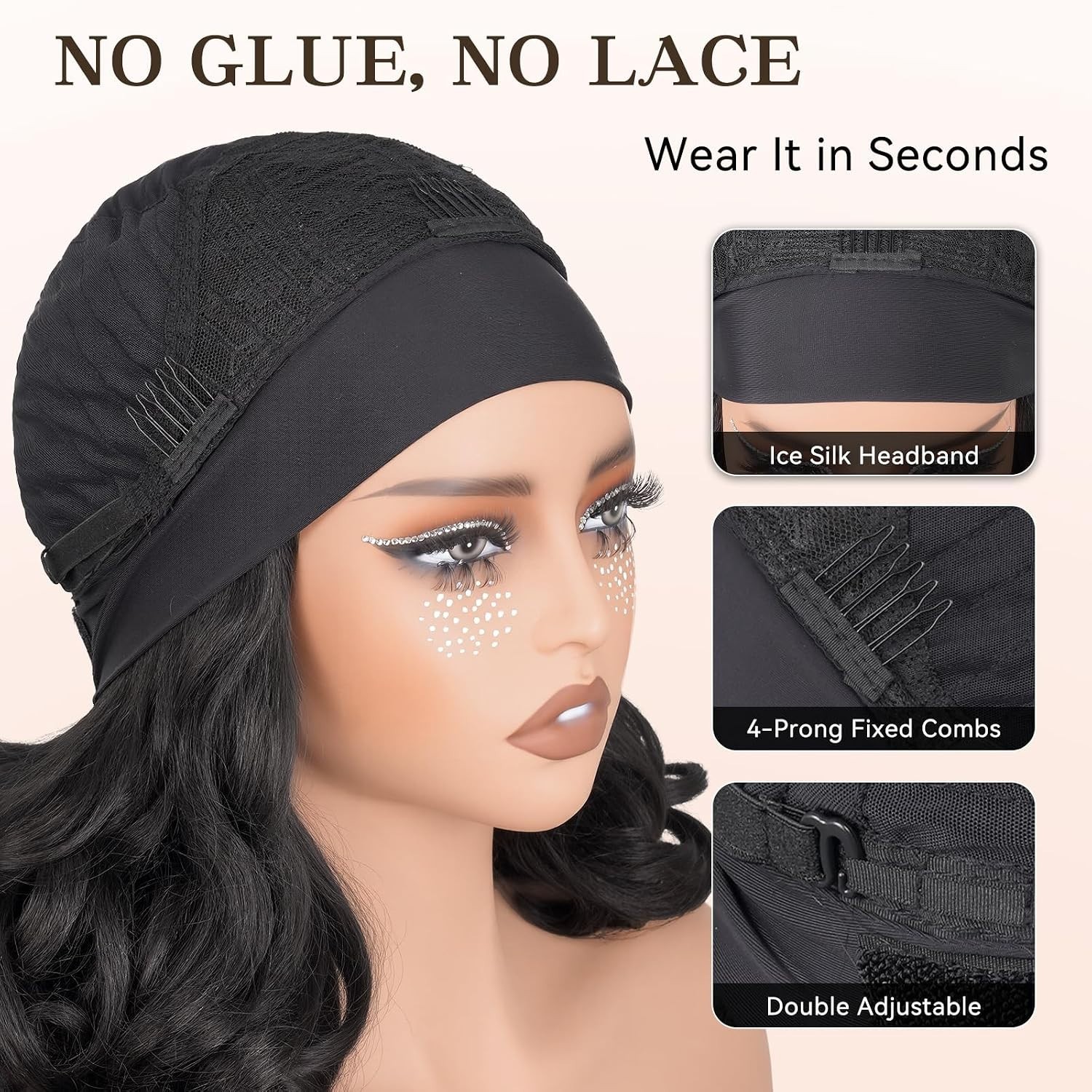 Loose Curly Headband Wig for Black Women Yaki Curly Half Wig Black,16 Inch