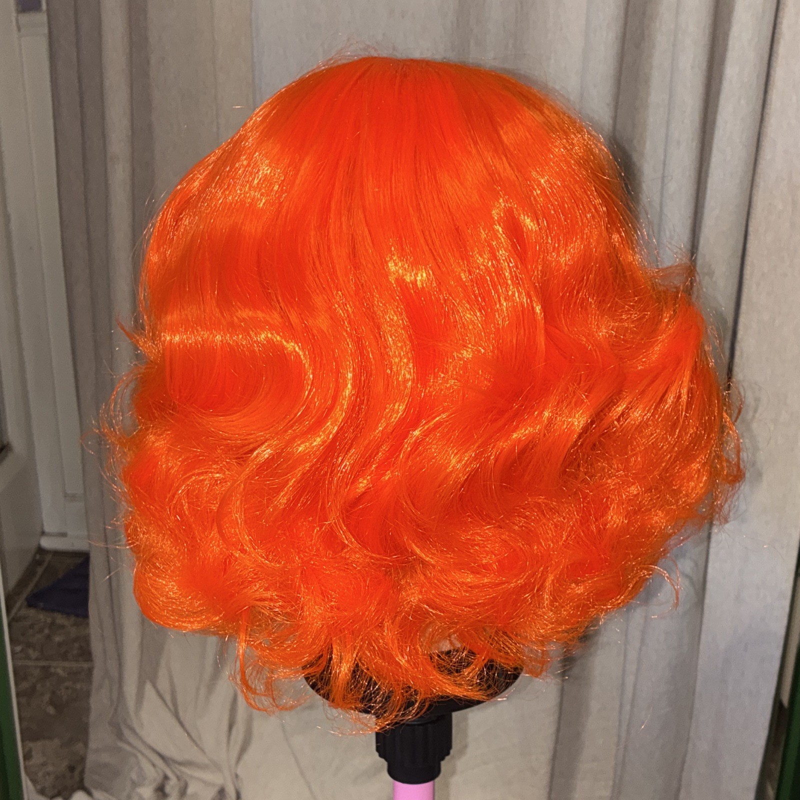 Short Wavy Orange Yellow Synthetic Wig Classic Cap Adjustable Strap Women