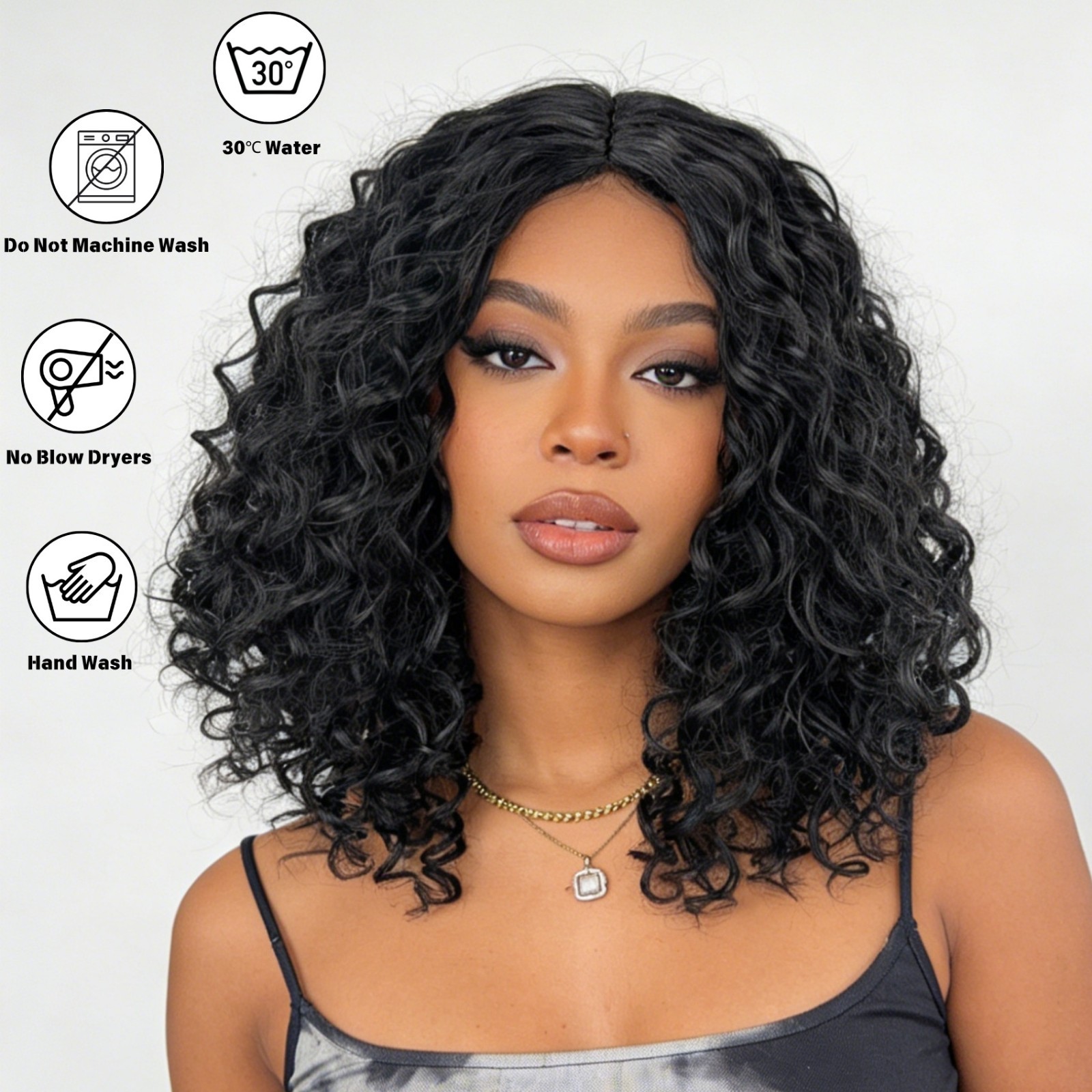Women’s 10″ Black Curly Synthetic Wig African American Style Middle Part