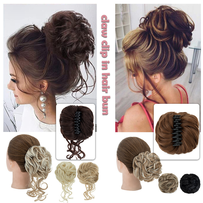 Natural Curly Messy Bun Hair Piece Scrunchie Updo Claw Clip in Hair Extensions S