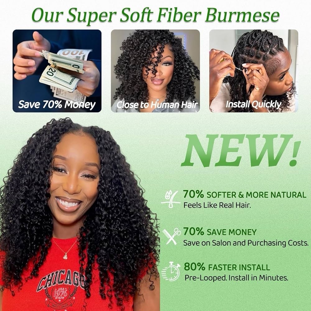 8 Packs Burmese Curly Crochet Hair 18 Inch Bohemian Knotless Pre-Separated #30