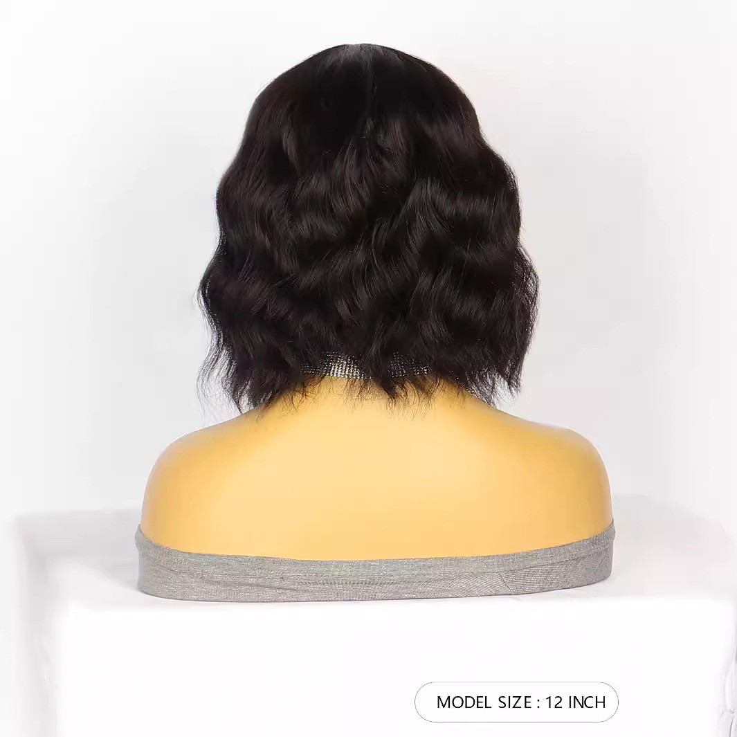 Side Swept Bangs Water Wave Short Wig Heat Resistant Synthetic Full Head Wig