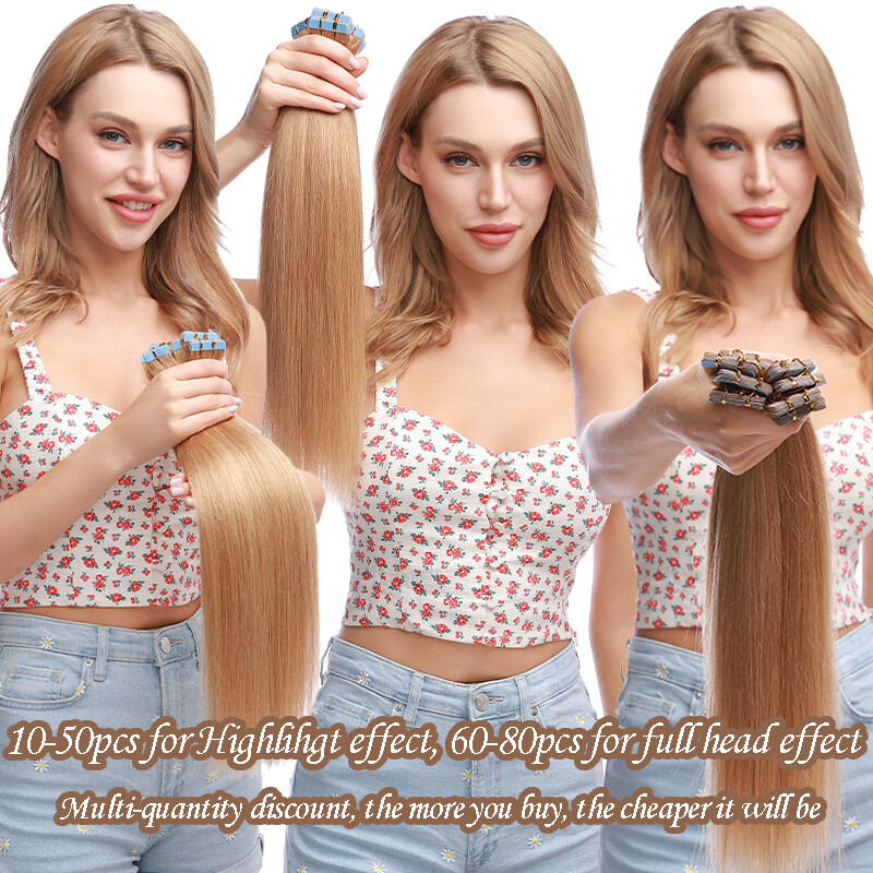 THICK Real Remy Tape in Skin Weft Human Hair Extensions Full Head Ombre 80PCS