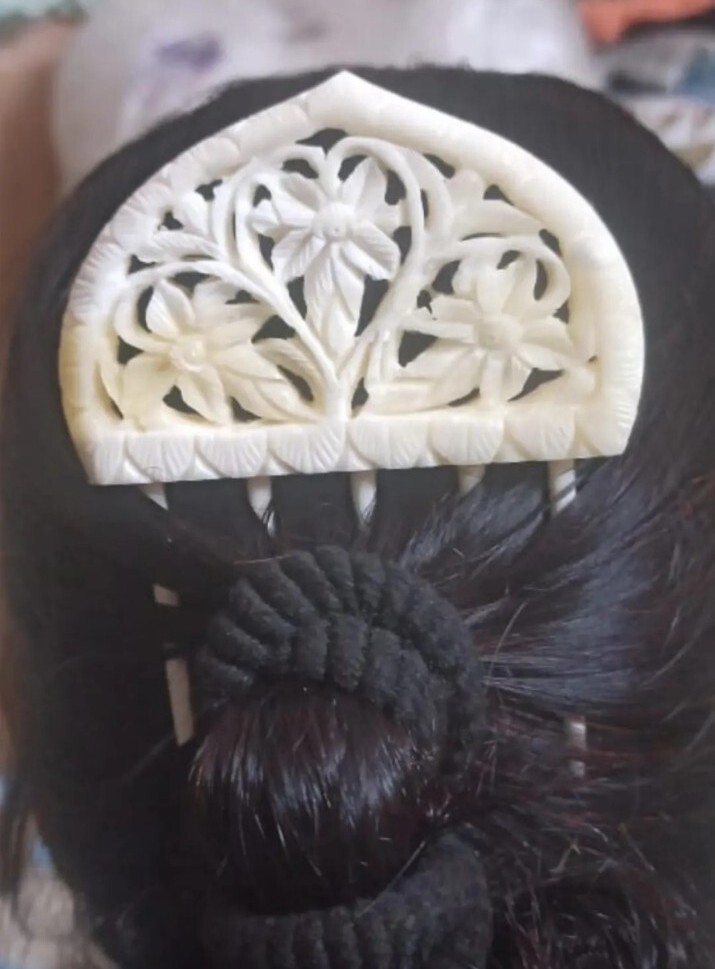 ANTIQUE HAIR CLUTCHER MADE OF 100% BUFFALO BONE STYLISH WOMEN GIRL PONYTAIL 1 PC