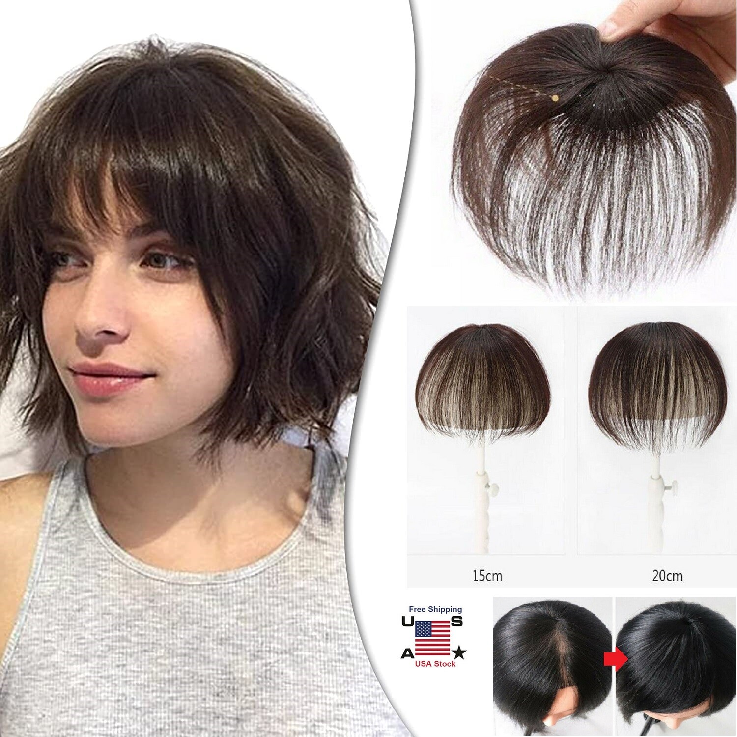 100% Human Hair Topper Clip in Hairpiece Wig Toupee Top Pieces Women Wigs USA