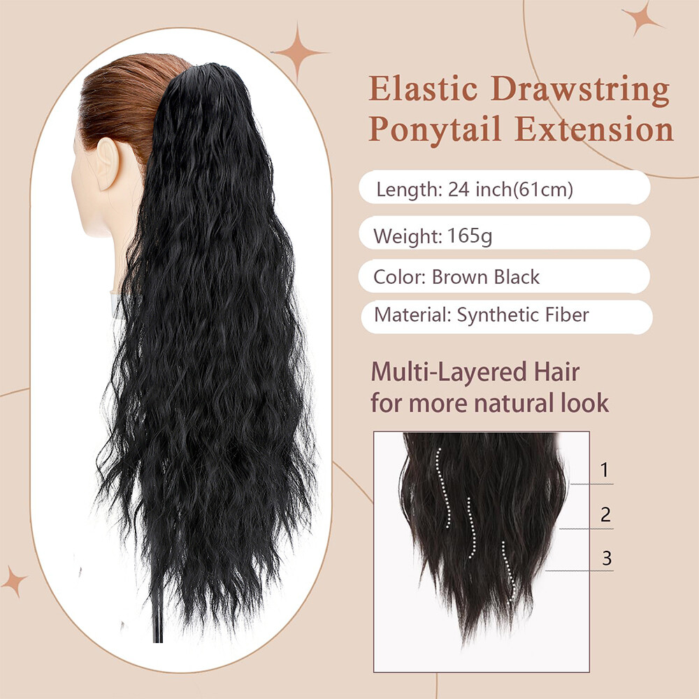 Long Thick Deep Curly Wavy Ponytails Synthetic Claw Clip-In Hair Extension Black