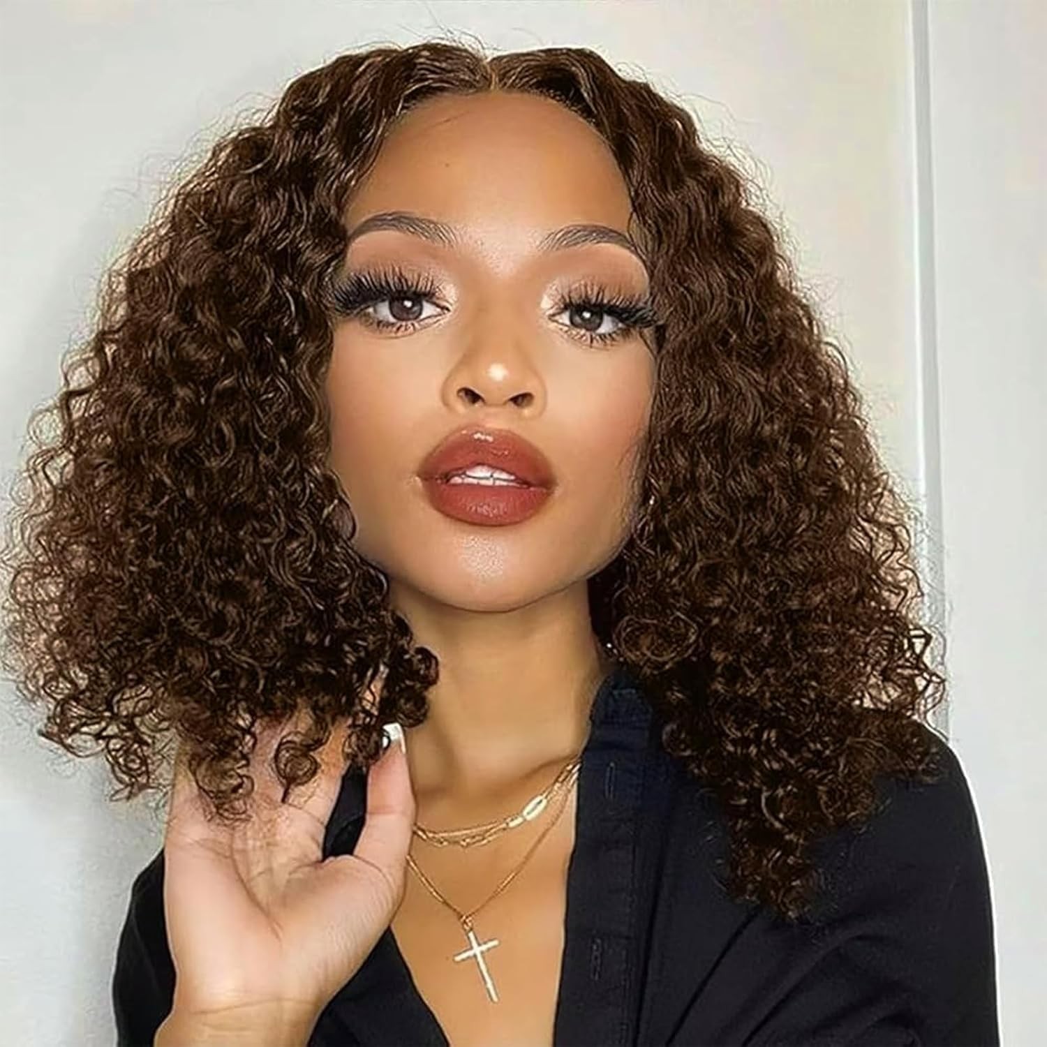 Kimosahair Curly Bob Wig Human Hair Chocolate Brown Glueless 13X4 Hd Deep Wave