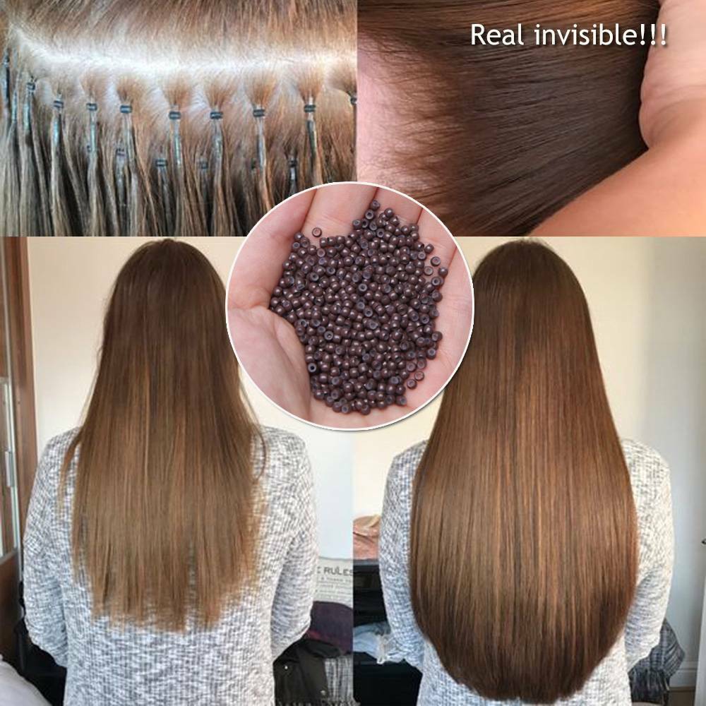 200-1000PCS NANO RING BEADS For Nano Tip Hair Extensions Beige Silicone Line US