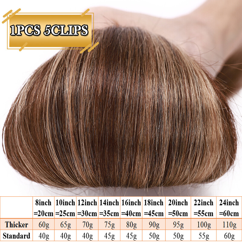 One Piece Clip In Thick Remy Human Hair Extensions 3/4 Full Head Straight & Wavy