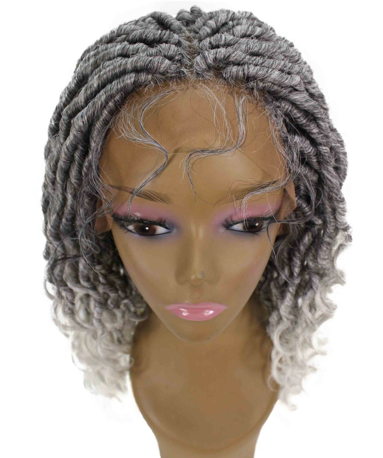 LUXLUXE Andrea 4×4 Curly Long 4X4 Hand Tied Lace Braid Black To White Ombre Wig