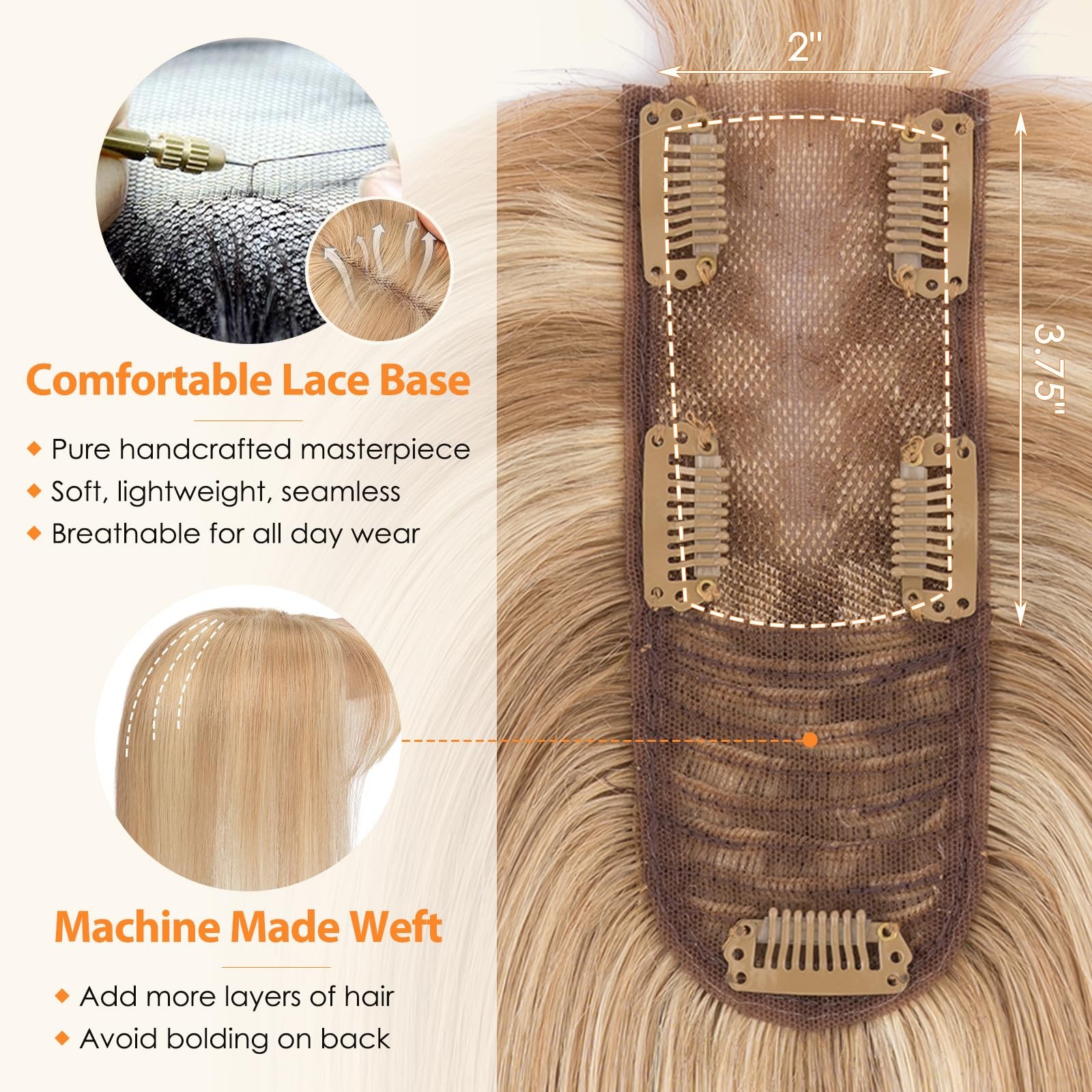 Hairro Human Hair Toppers For Women Wispy Air Bangs 3D Cover Remy Top Hair