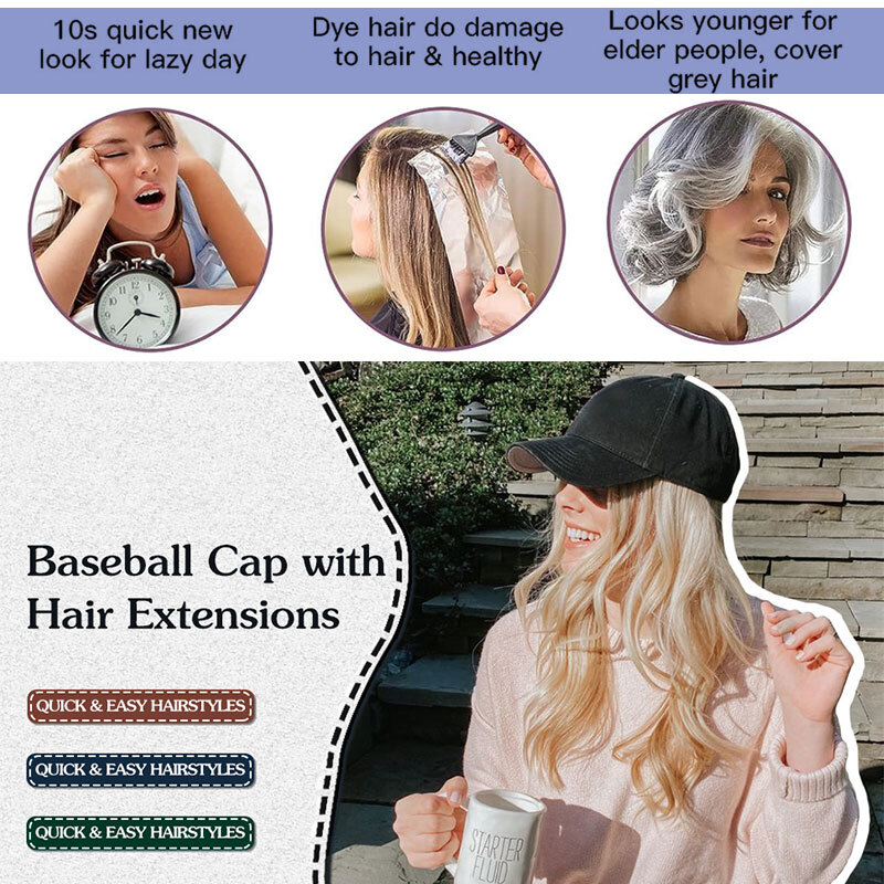 Cap with Hair Attached For Women Wig Hat with Hair Short Bob Style Synthetic US