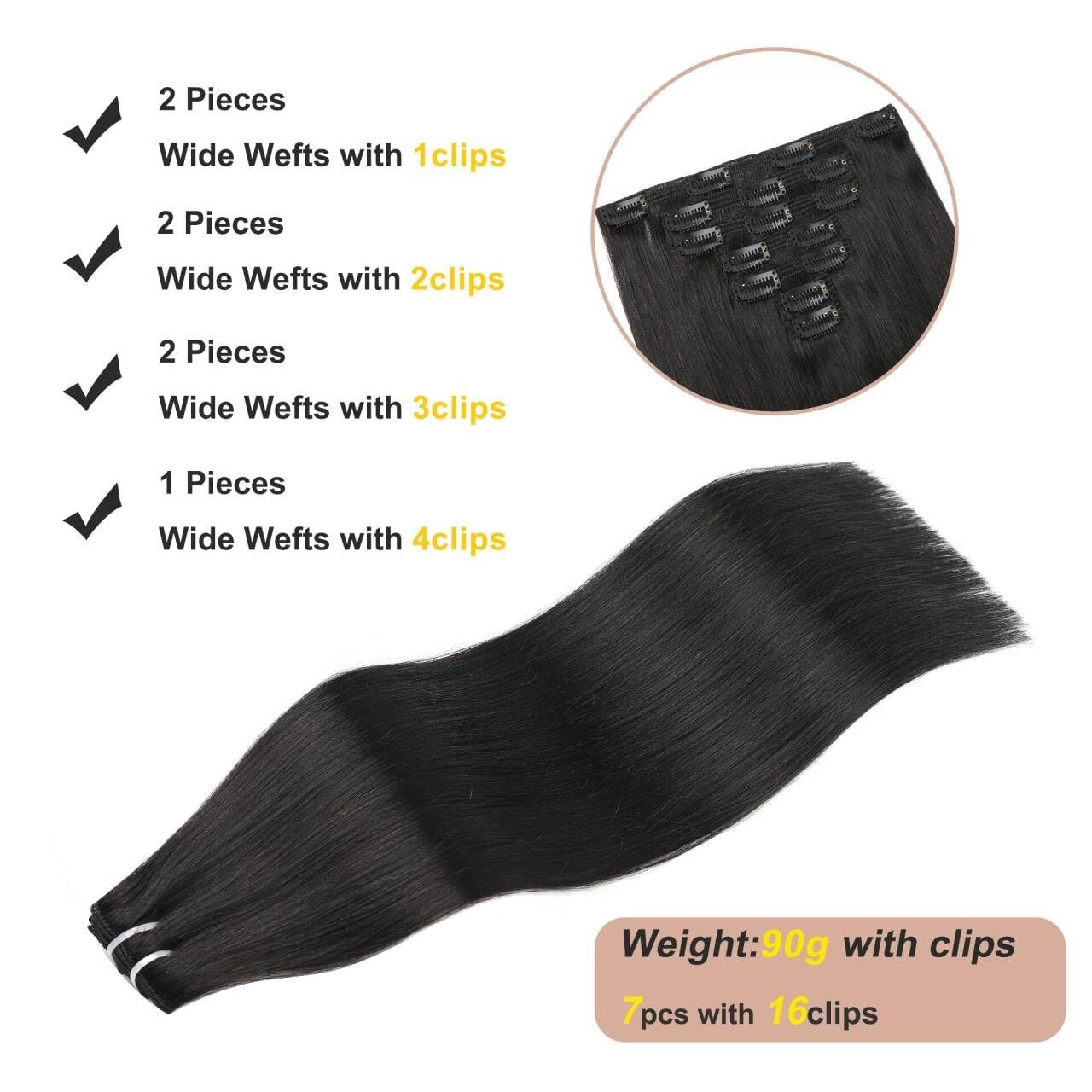 Ymxnb Clip In Hair Extensions Real Human Hair 14Inch 90G 100 Remy Human Hair