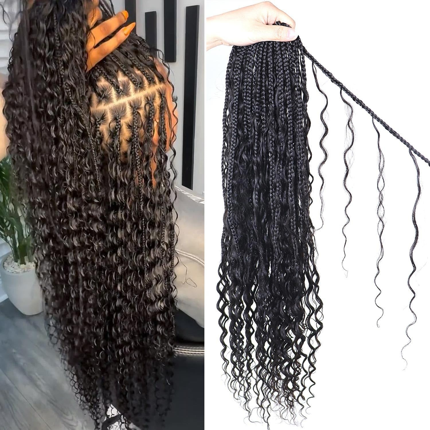 Crochet Boho Box Human Hair Curls Blend Synthetic Braids 24 Inch 40 Strands #1B