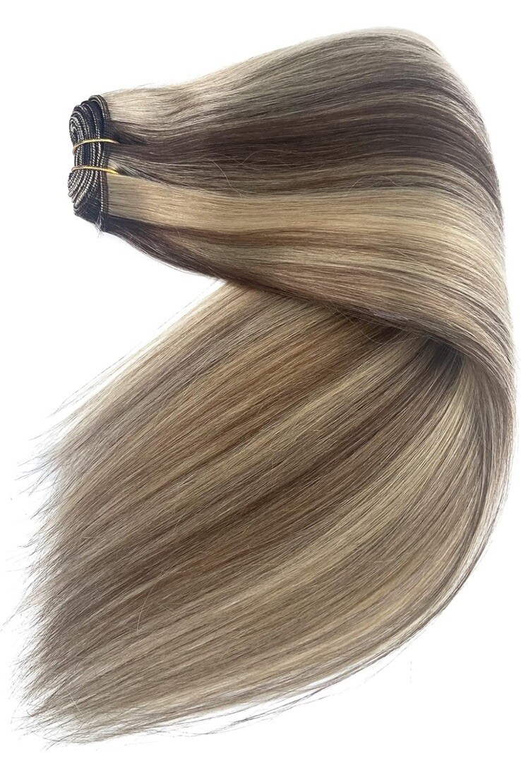 Sew in Hair Extensions Real Human Hair 22 Inch 120G #4/18/24 Balayage Brown Mix
