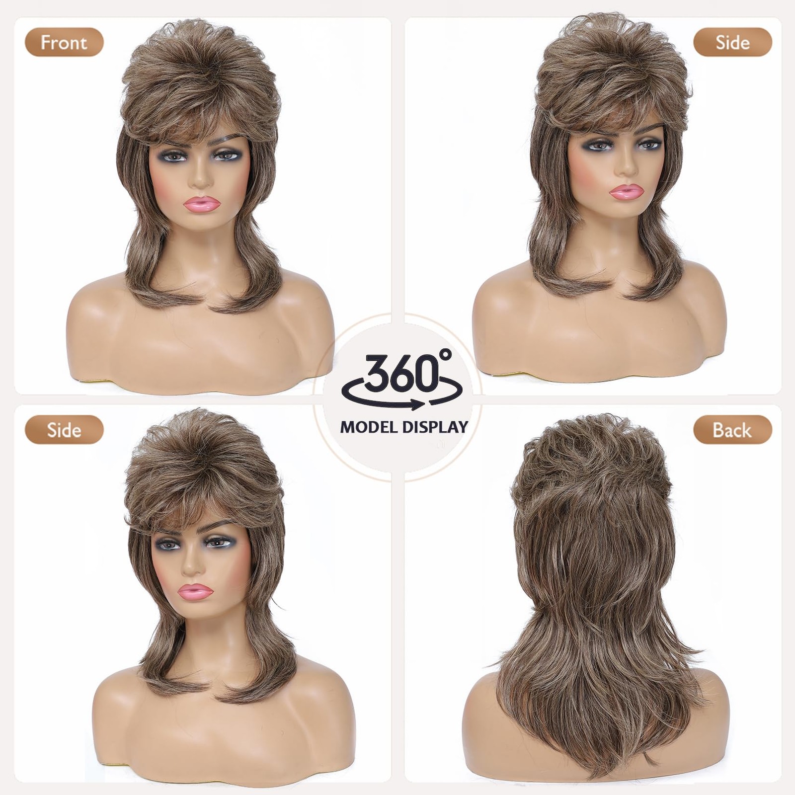 Light Brown Mullet Wig for Women Joe Dirt Style Emo 80s Costume Accessory