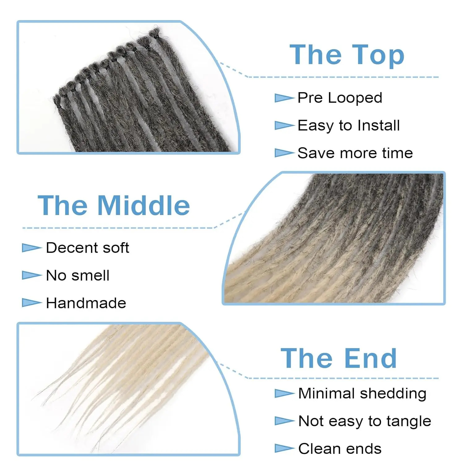 Hippie Dreadlock Hair Extensions 24 Inch 5 Strands Single Ended Soft for Women