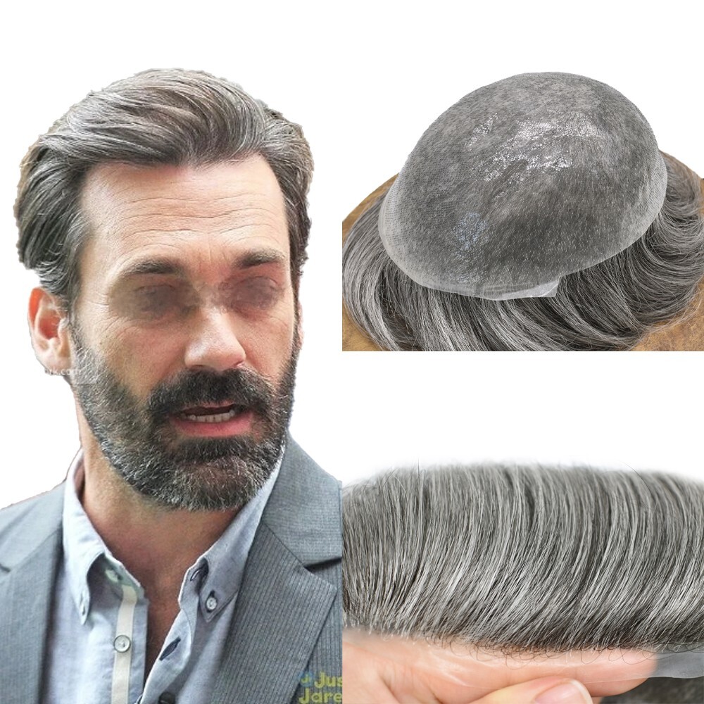 Ultra Thin Skin Mens Toupee Human Hairpieces V-Loop Man Hair System Wig Units