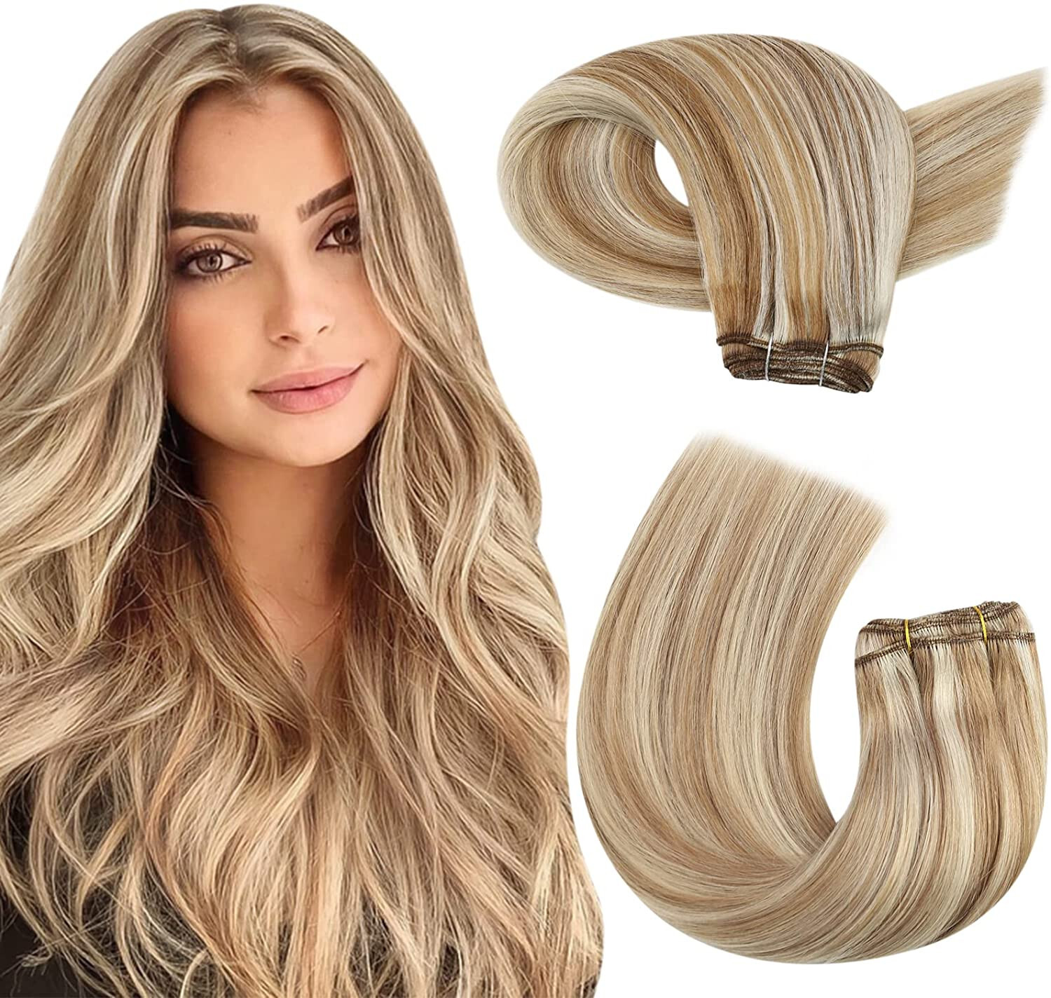 Weft Human Hair Extensions Sew in Wefts Premium Remy Hair Weave Full Head 100gr