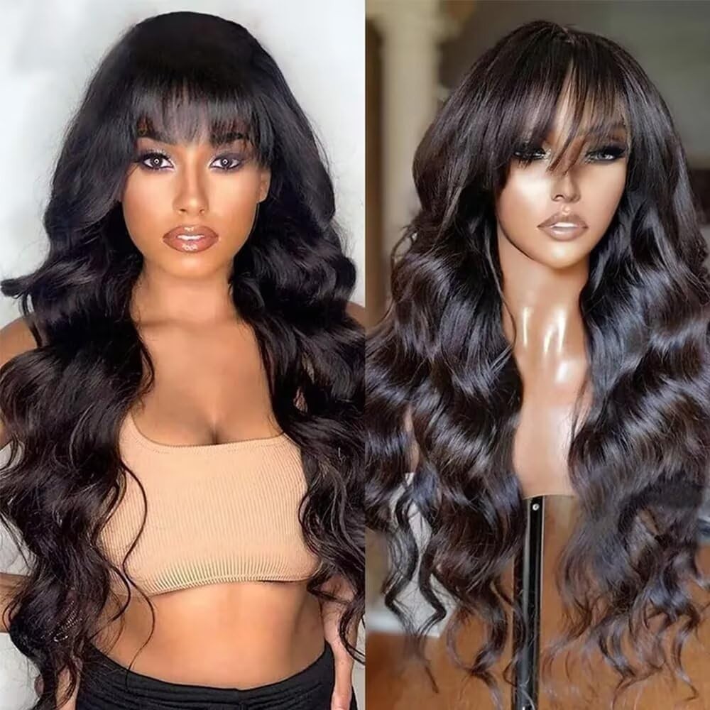 Human Hair Wig With Bangs Brazilian Virgin Body Wave Hair No Lace Front Wig