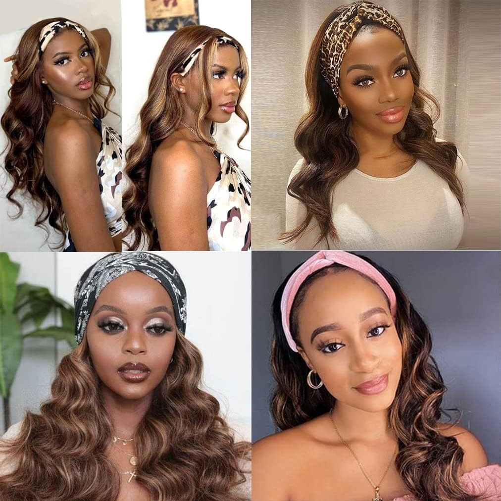 Ombre Headband Wig Human Hair #4/27 Highlight Body Wave Headband Wig 16 Inch