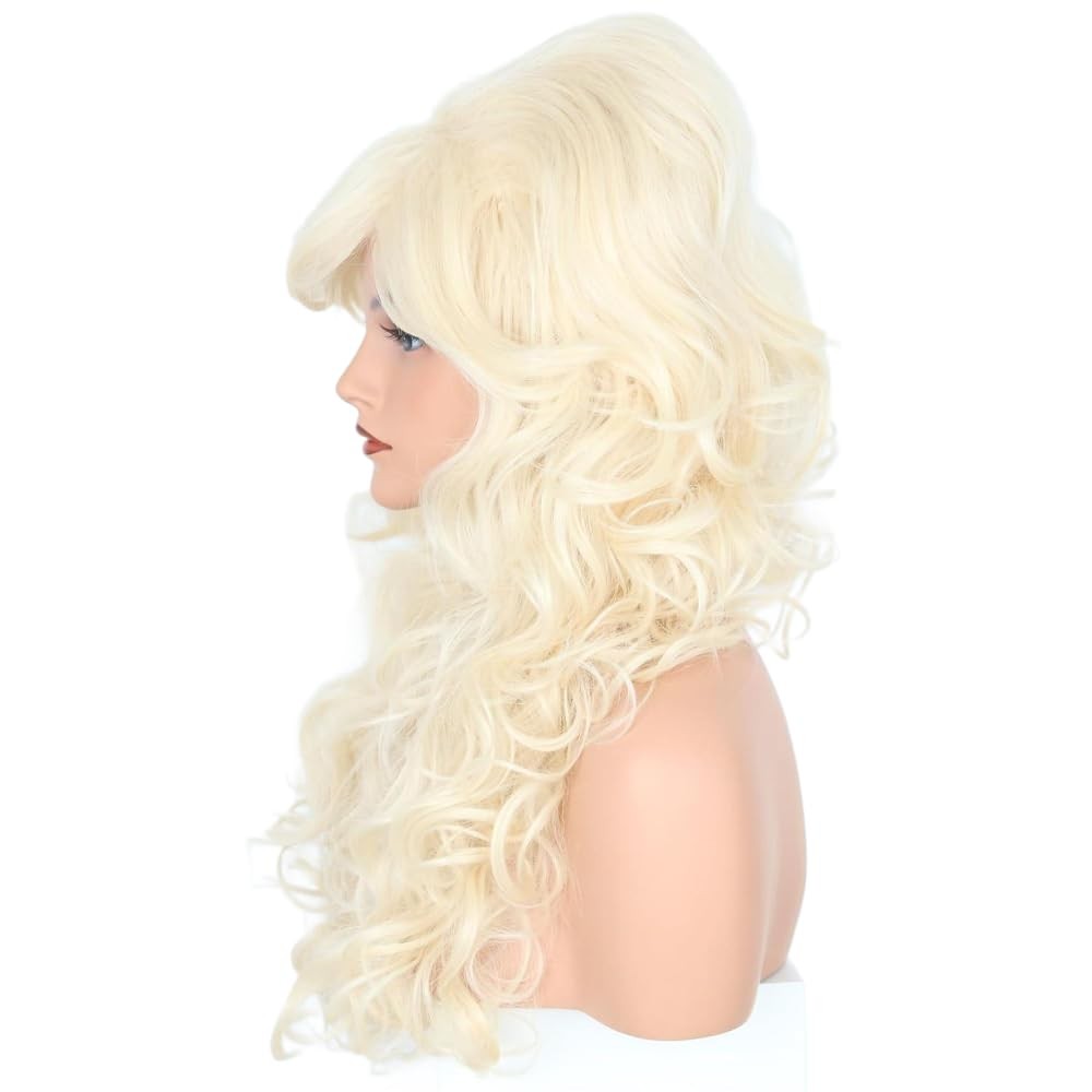 Blonde Bouffant Beehive Wig Long Curly for Women Halloween Costume Wig