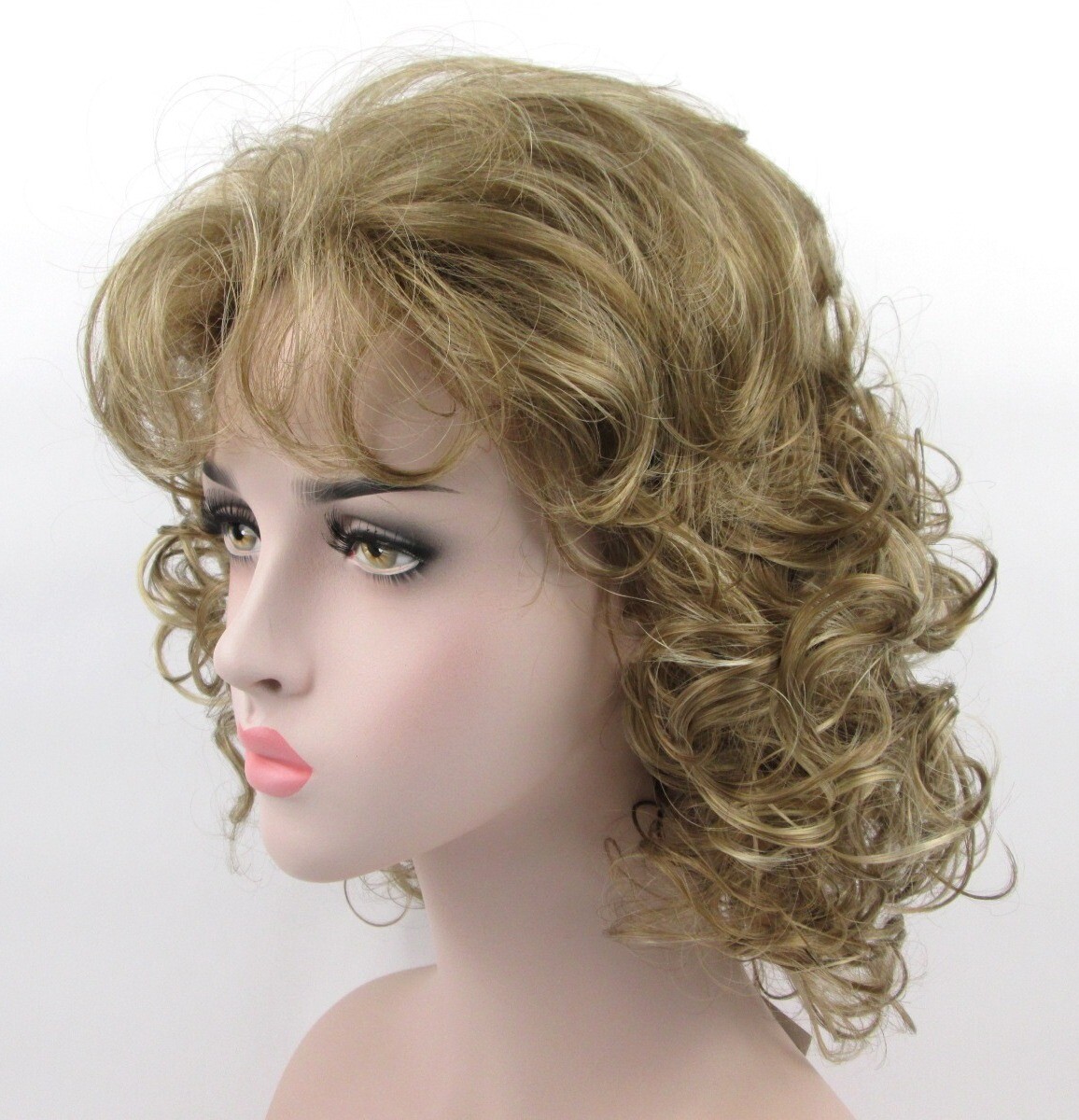 1980S 70S WOMENS MEDIUM SHOULDER-LENGTH LAYERED BODY WAVE CURLS CURLY WIG AMBER