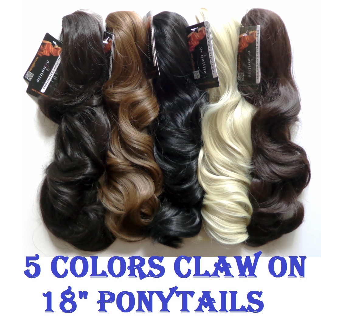 Long 18″ Claw On Ponytail 5 Colors Light Wavy Kanekalon Hair Extension Clip In