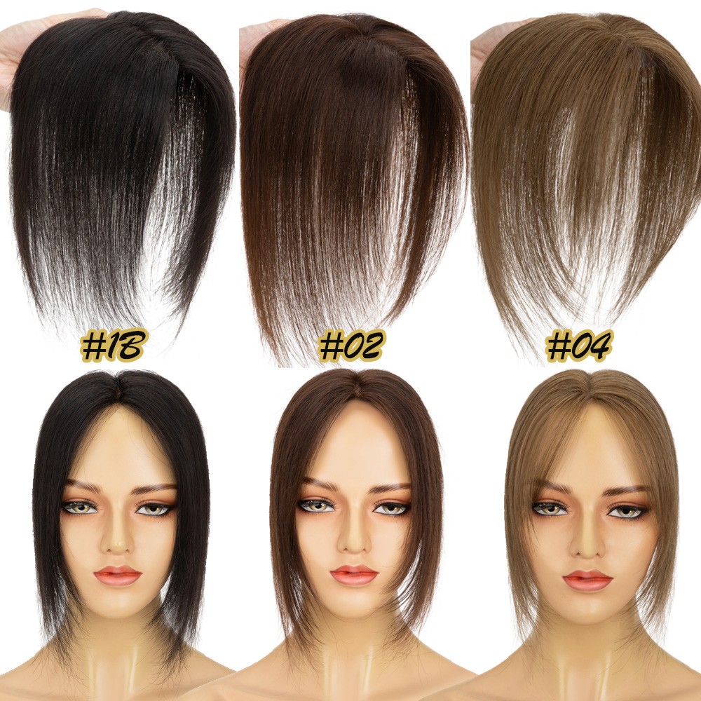 Clip in 100% Human Hair Topper with Curtain Bangs Hairpiece 9×12cm Full Lace US