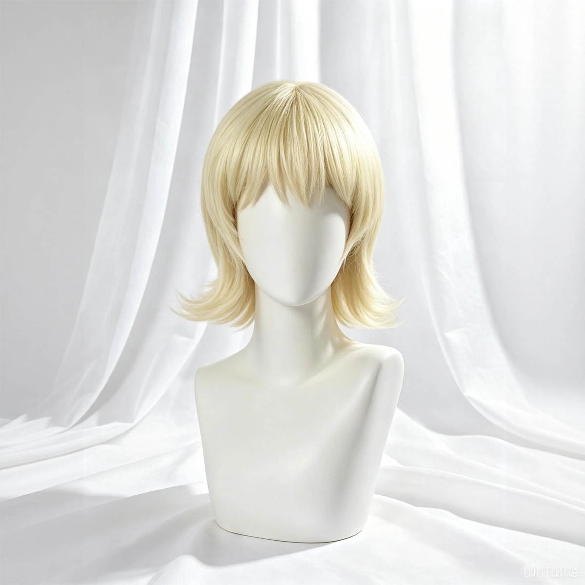 Short Blonde Wavy Wig with Bangs Natural Looking Synthetic Full Cap Wig 10 Inch