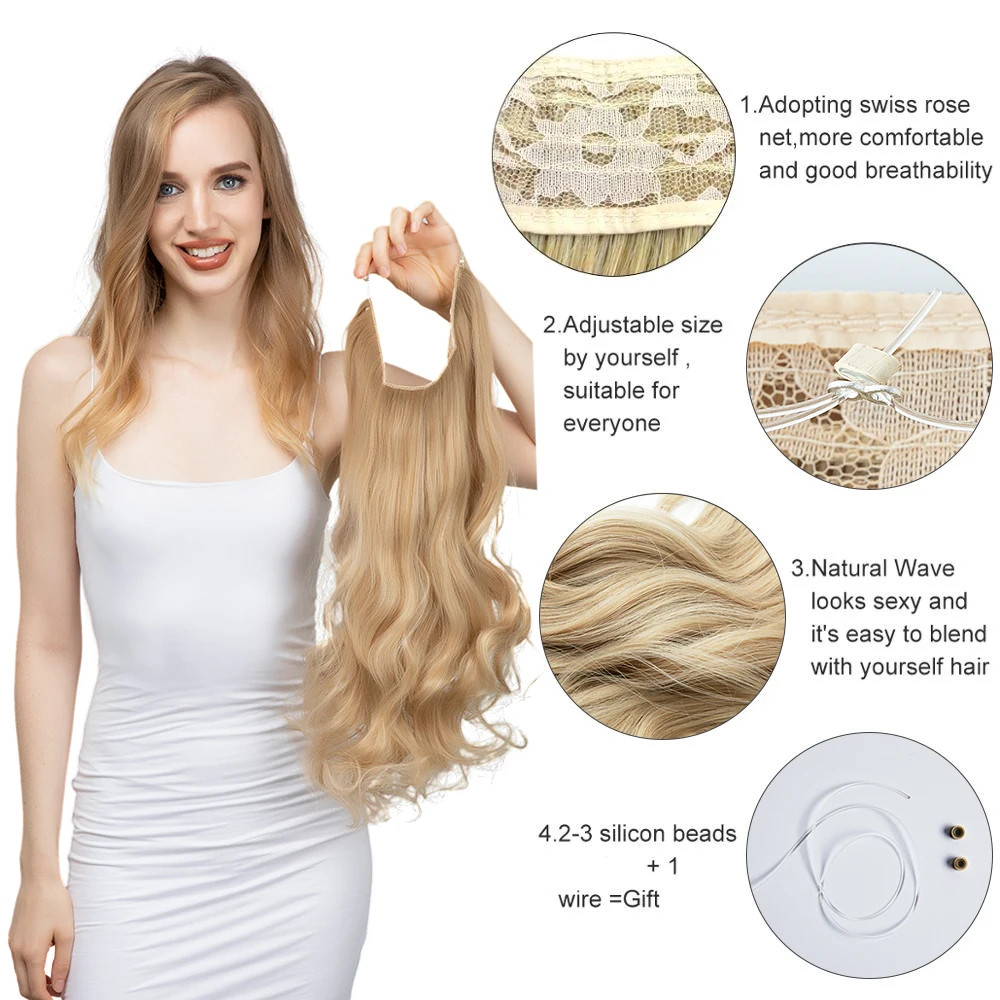 Synthetic No Clips Hair Extension Ombre Black Blonde Pink Long Wave