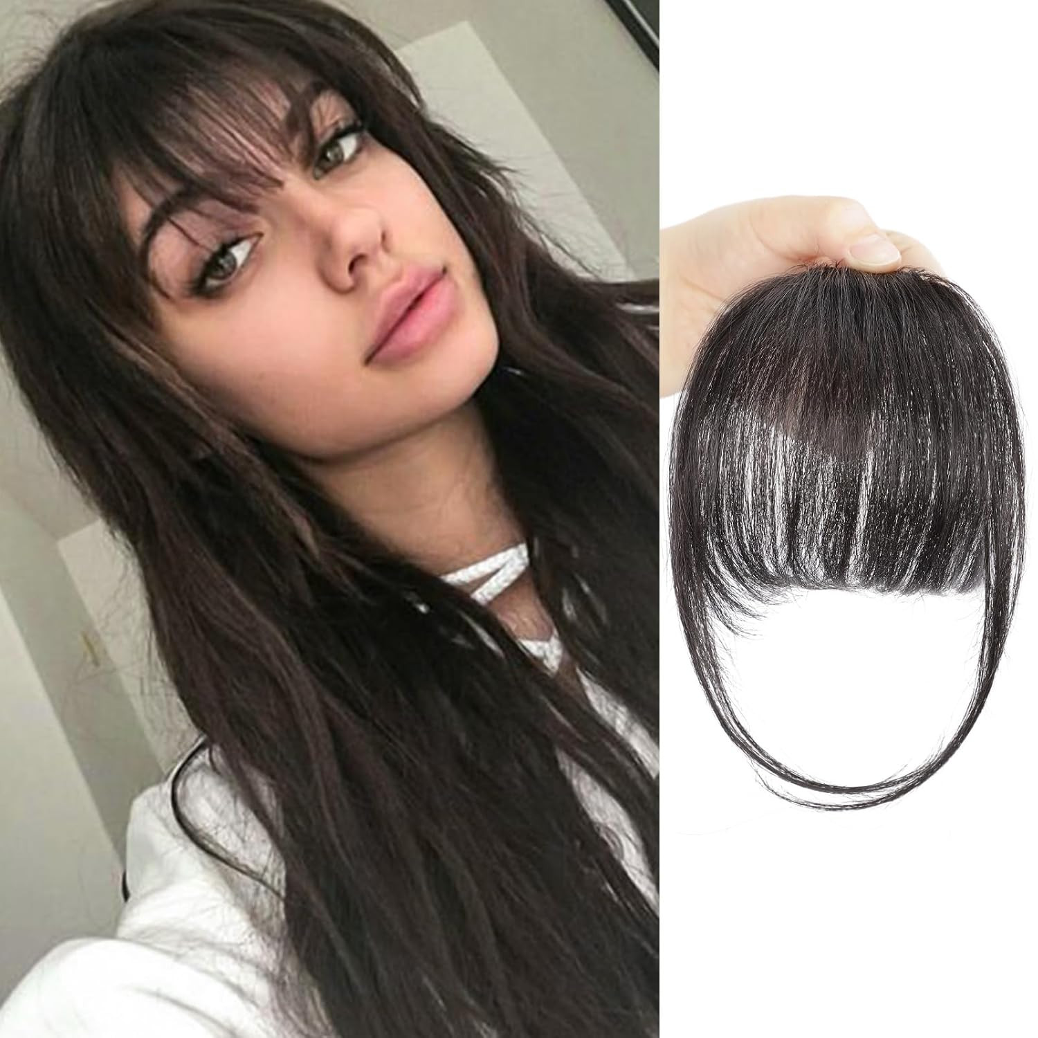 Clip in Bangs Real Human Hair Bangs Hair Clip with Temples Hairpieces for Women
