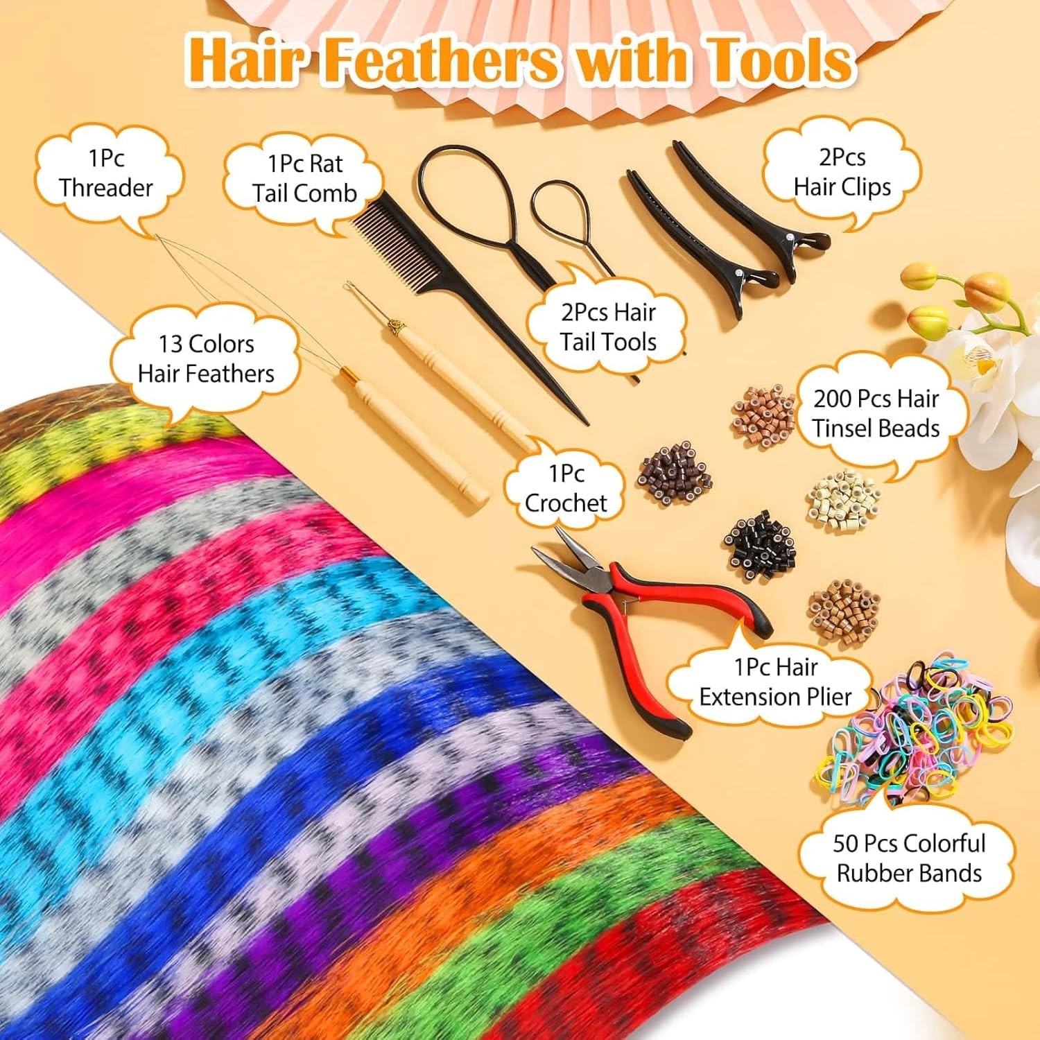 Synthetic Feather Hair Extension Set – 13 Colors