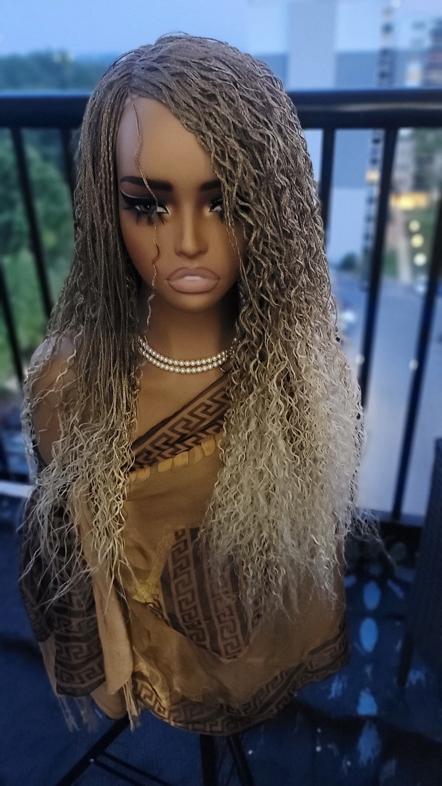 Braided Wig Lace Front Glueless 18″ Micro Boho Braids 27/613 Blonde Handmade NWT