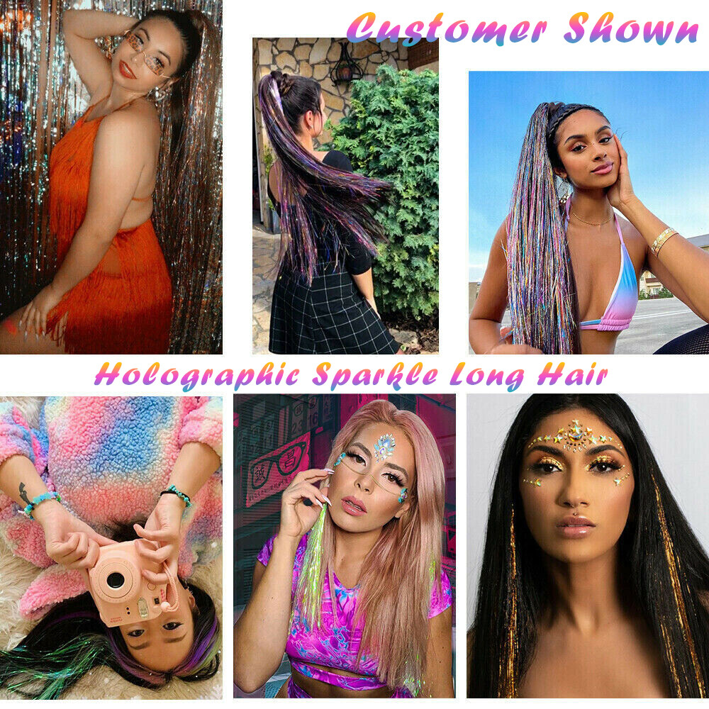 Sparkle Hair Tinsel Holographic Glitter Extensions Highlights False Hair Pieces