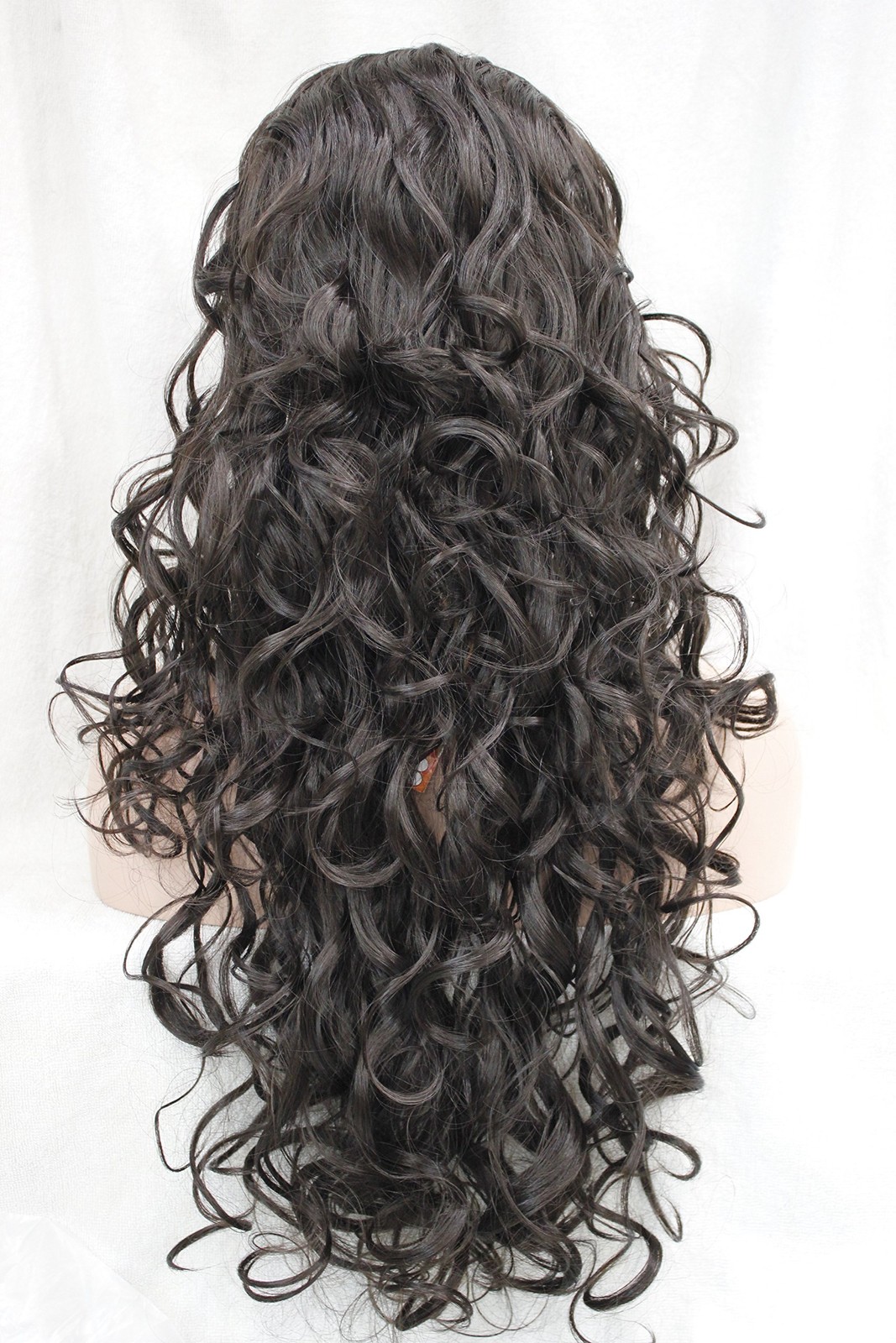 26 inch Long Curly Dark Brown Hair Premium Synthetic Women’s Wig 3/4 Half Wig…