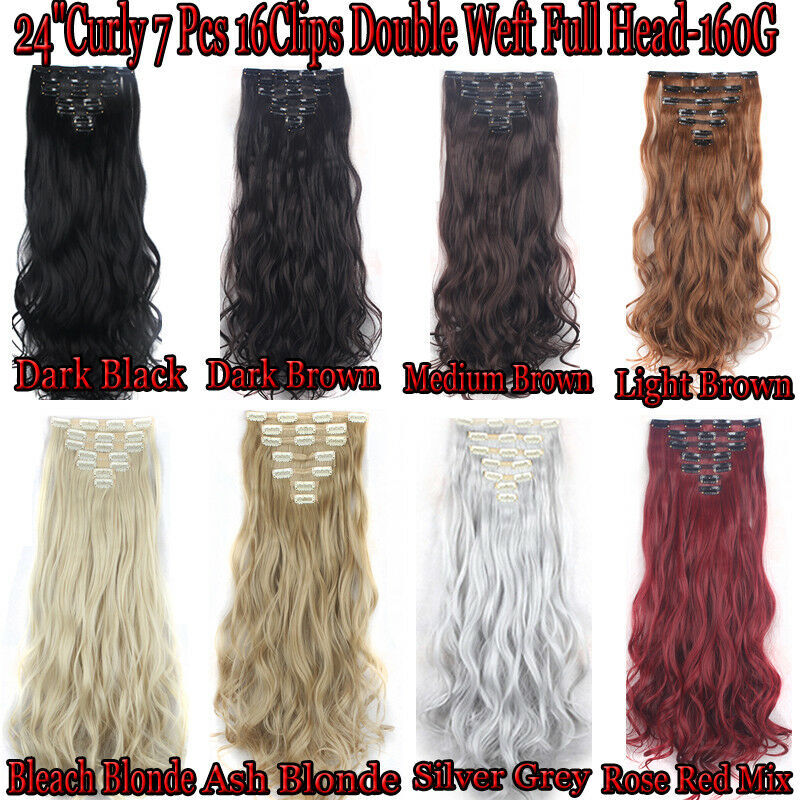 USA 7pcs Thick Synthetic Clip In Wavy Curly Straight Hair Extensions Full Head