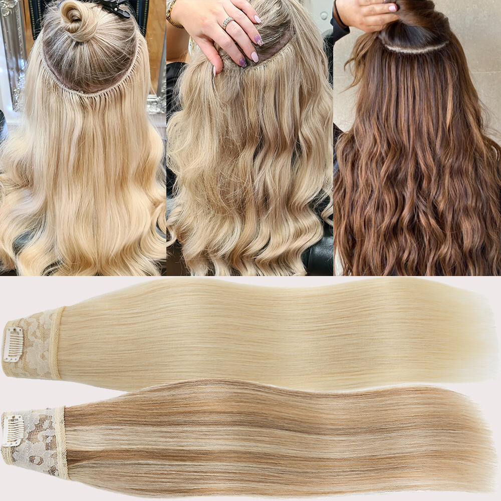 One Piece Thick Weft Clip in Real Remy Human Hair Extensions Full Head V-Shape