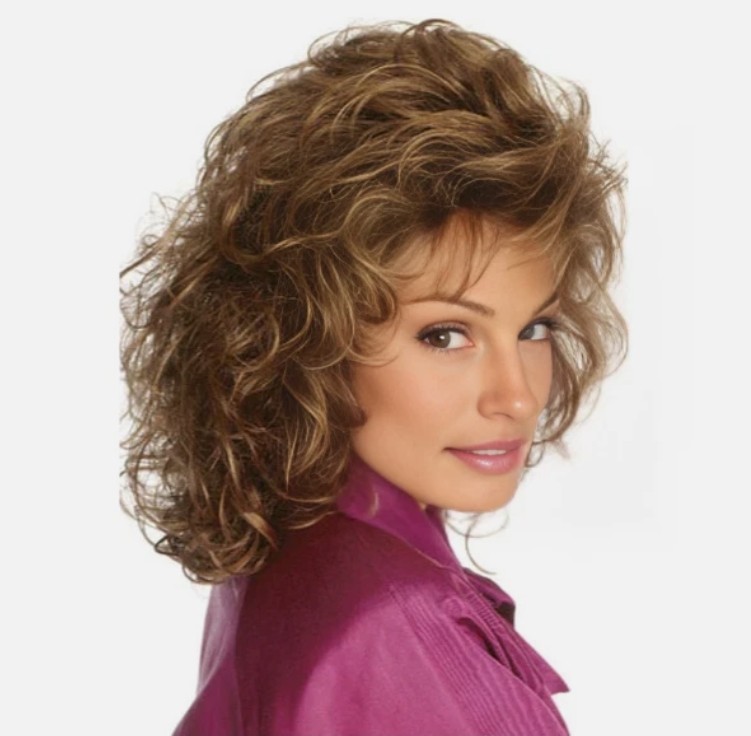 Medium Shoulder Length Soft Curls Blonde Mix Capless Synthetic Hair Wigs Women