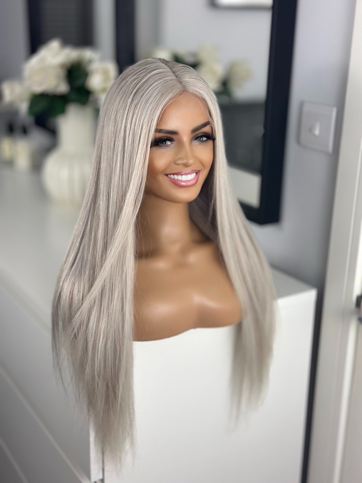 Silver Fox Grey Ice Ash White Platinum 13×4 Lace 100% Human straight Hair Wig