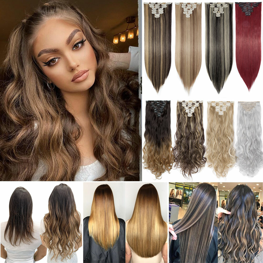 100% Real Thick Clip in Hair Extensions Full Head 8 Piece Long as Human US SALE